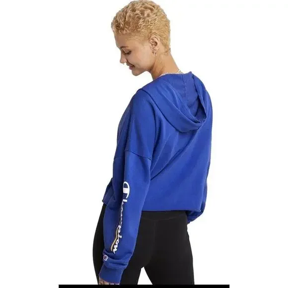 Champion French Terry Split-Neck Hoodie Sweatshirt Campus Sz L Underlined Logo - Picture 3 of 9